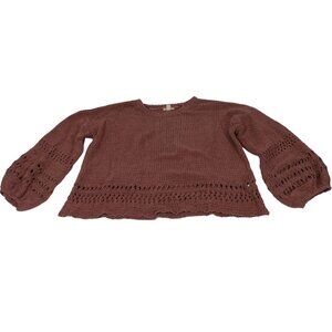 Cupio Mauve Pink Knit Sweater Womens Size XL Balloon Sleeve Open Knit Detail